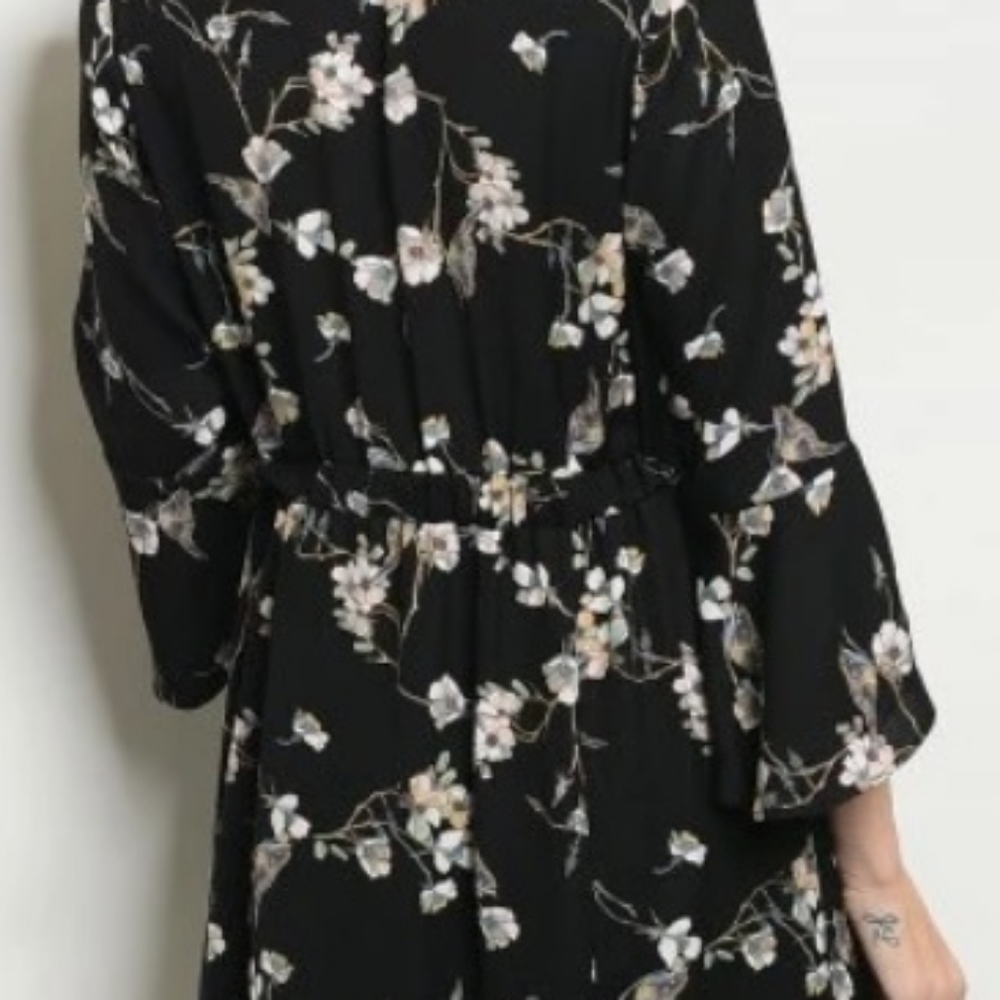 Floral Wrap Bell Sleeve Midi Dress - Picture 3 of 3